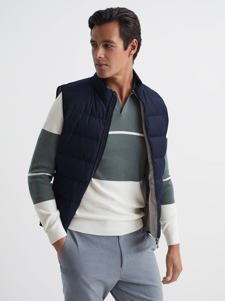 Reiss Dark Sage/White Tokyo Slim Fit Colourblock Open Collar Shirt - Image 7 of 7