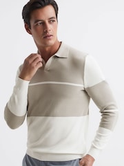 Reiss Soft Grey/White Tokyo Slim Fit Colourblock Open Collar Shirt - Image 1 of 6