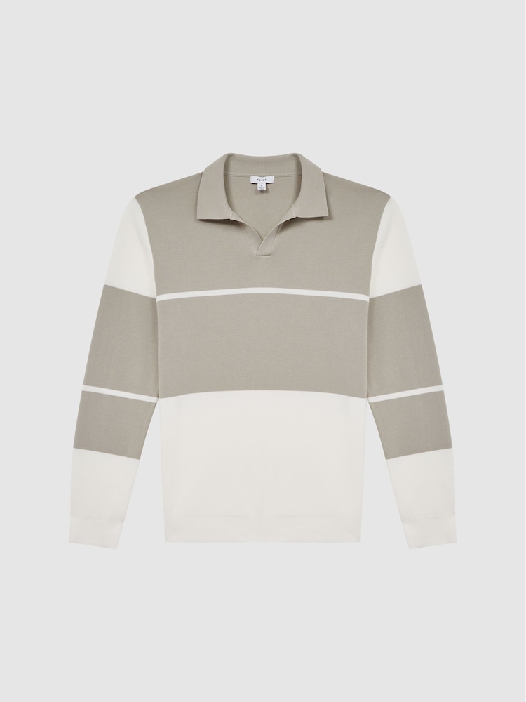Reiss Soft Grey/White Tokyo Slim Fit Colourblock Open Collar Shirt - Image 2 of 6