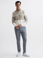 Reiss Soft Grey/White Tokyo Slim Fit Colourblock Open Collar Shirt - Image 3 of 6