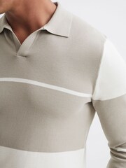Reiss Soft Grey/White Tokyo Slim Fit Colourblock Open Collar Shirt - Image 4 of 6