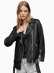 AllSaints Black Billie Stud Biker Jacket - Image 1 of 8