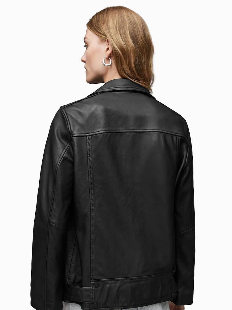 AllSaints Black Billie Stud Biker Jacket - Image 2 of 8