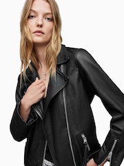AllSaints Black Billie Stud Biker Jacket - Image 6 of 8