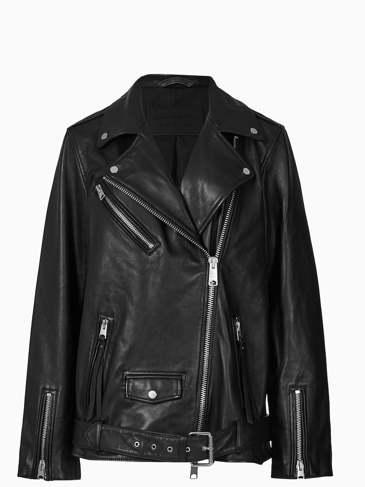 AllSaints Black Billie Stud Biker Jacket - Image 8 of 8
