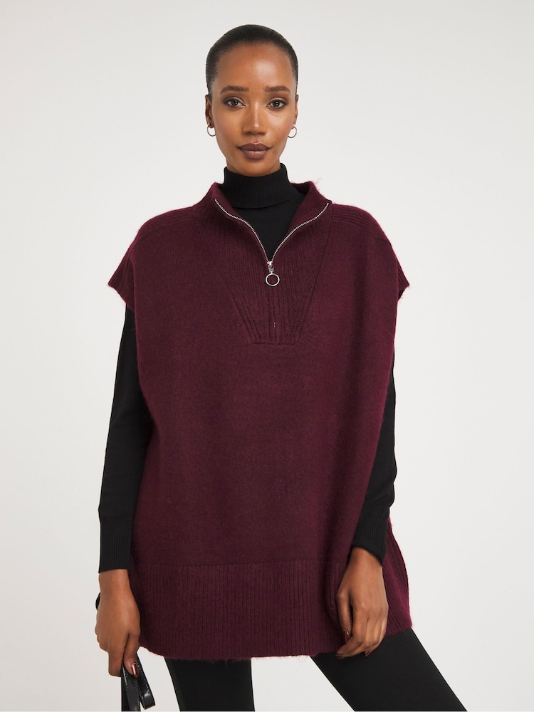 JD Williams Red Berry Zip Neck Poncho - Image 1 of 4