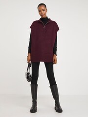 JD Williams Red Berry Zip Neck Poncho - Image 3 of 4
