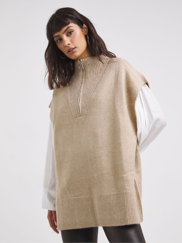 JD Williams Oatmeal Zip Neck Poncho - Image 1 of 4 JD Williams Oatmeal Zip Neck Poncho - Image 1 of 4