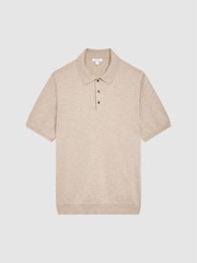 Reiss Oatmeal Melange Wilton Slim Fit Knitted Polo Shirt - Image 2 of 6