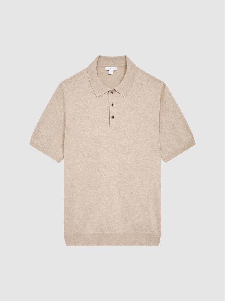 Reiss Oatmeal Melange Wilton Slim Fit Knitted Polo Shirt - Image 2 of 6