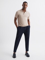 Reiss Oatmeal Melange Wilton Slim Fit Knitted Polo Shirt - Image 3 of 6