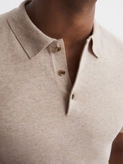 Reiss Oatmeal Melange Wilton Slim Fit Knitted Polo Shirt - Image 4 of 6