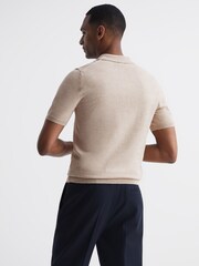 Reiss Oatmeal Melange Wilton Slim Fit Knitted Polo Shirt - Image 5 of 6
