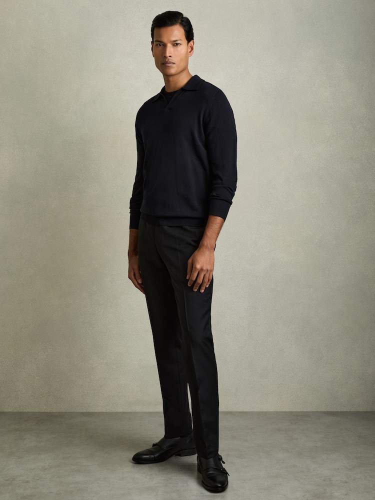 Reiss Navy Milburn Merino Wool Half-Zip Polo Shirt - Image 3 of 7