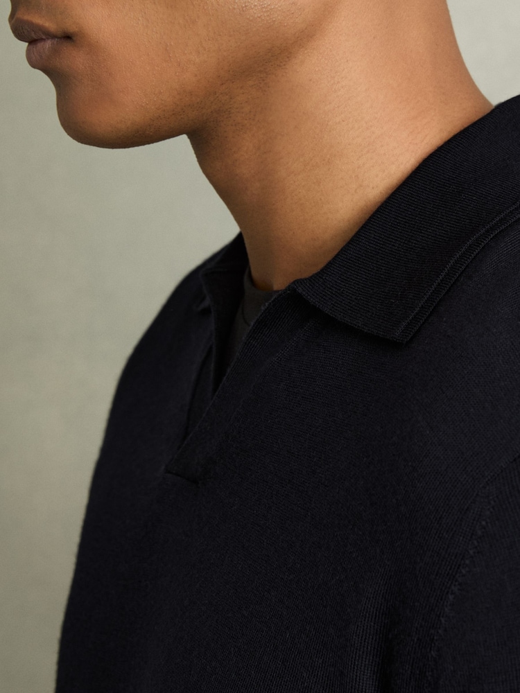 Reiss Navy Milburn Merino Wool Half-Zip Polo Shirt - Image 4 of 7