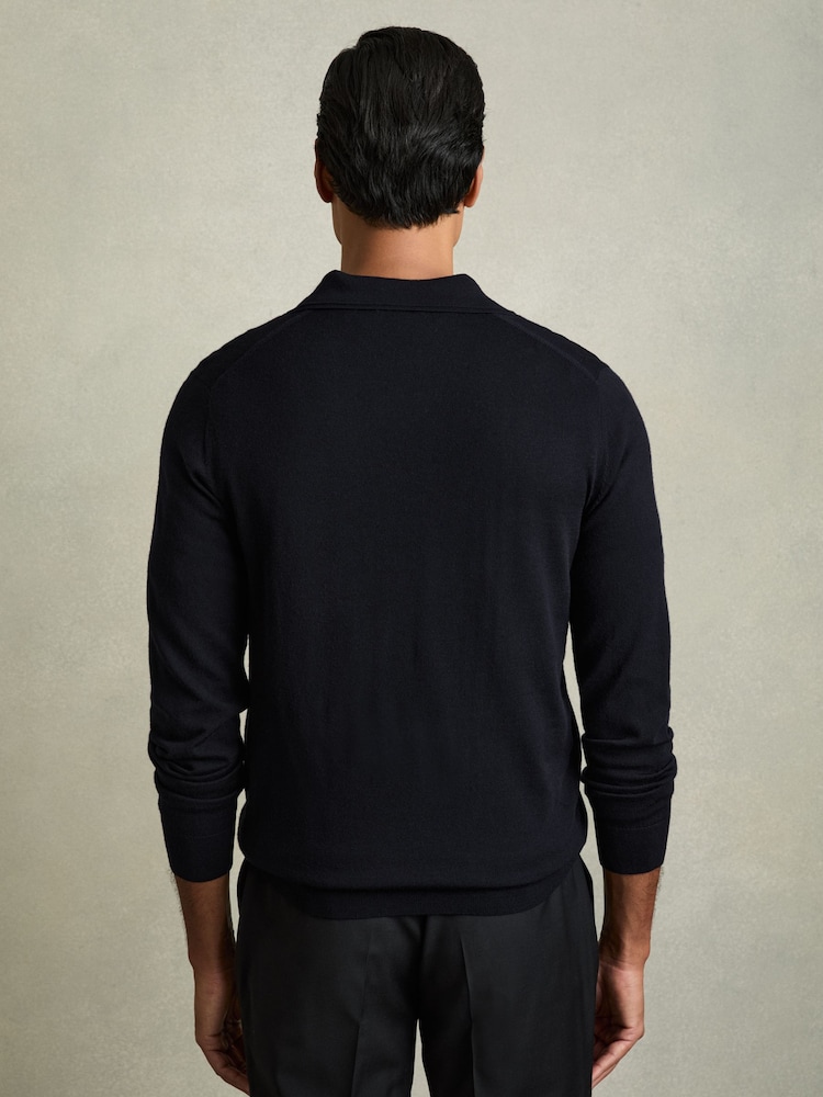 Reiss Navy Milburn Merino Wool Half-Zip Polo Shirt - Image 5 of 7