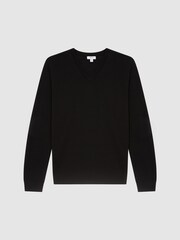 Reiss Black Earl Merino Wool V-Neck Jumper - Image 2 of 6