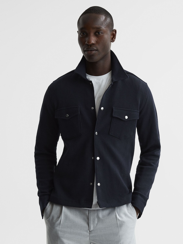 Reiss Navy Cofax Cotton Twin Pocket Overshirt - Image 1 of 6