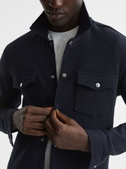 Reiss Navy Cofax Cotton Twin Pocket Overshirt - Image 4 of 6