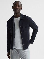 Reiss Navy Cofax Cotton Twin Pocket Overshirt - Image 6 of 6