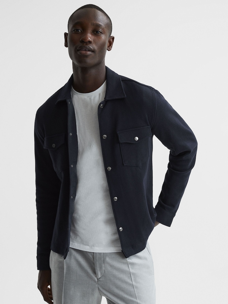 Reiss Navy Cofax Cotton Twin Pocket Overshirt - Image 6 of 6