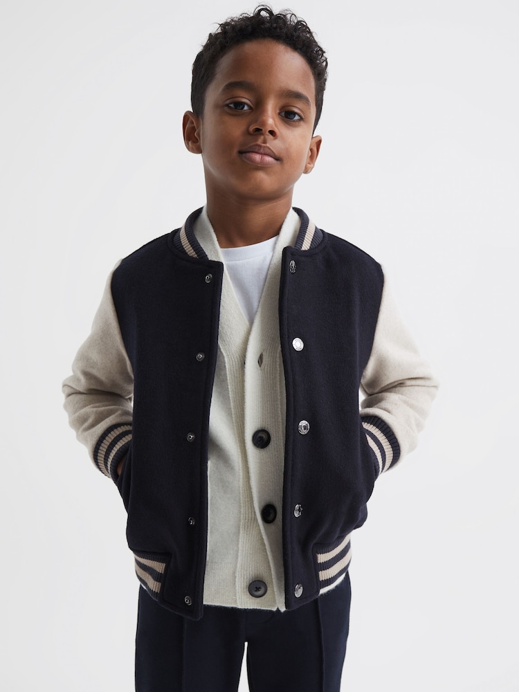 Reiss Navy Kansas Varsity Bomber Jacket - Image 1 of 7