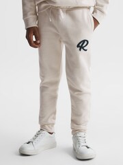 Reiss Cream Toby Garment Dyed Logo Joggers - Image 3 of 6