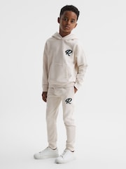 Reiss Cream Cade Relaxed Garment Dyed Logo Hoodie - Image 1 of 7