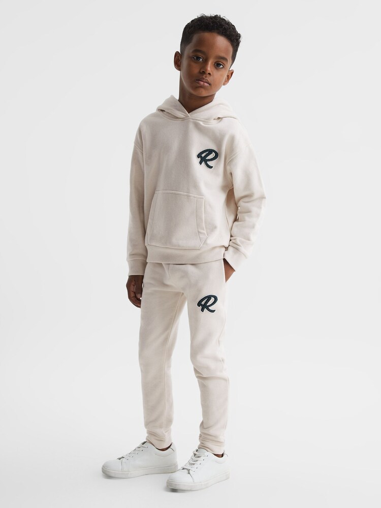 Reiss Cream Cade Relaxed Garment Dyed Logo Hoodie - Image 1 of 7