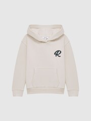 Reiss Cream Cade Relaxed Garment Dyed Logo Hoodie - Image 2 of 7