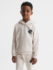 Reiss Cream Cade Relaxed Garment Dyed Logo Hoodie - Image 3 of 7