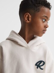Reiss Cream Cade Relaxed Garment Dyed Logo Hoodie - Image 4 of 7