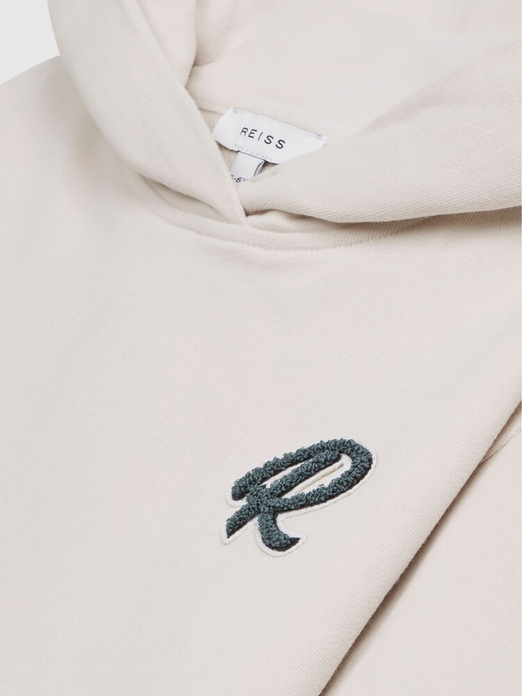 Reiss Cream Cade Relaxed Garment Dyed Logo Hoodie - Image 7 of 7