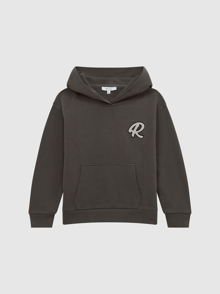 Reiss Olive Cade Relaxed Garment Dyed Logo Hoodie - Image 2 of 6 Reiss Olive Cade Relaxed Garment Dyed Logo Hoodie - Image 2 of 6