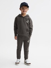 Reiss Olive Cade Relaxed Garment Dyed Logo Hoodie - Image 3 of 6