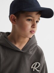 Reiss Olive Cade Relaxed Garment Dyed Logo Hoodie - Image 4 of 6