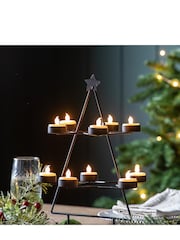 Gallery Home Black Xmas Tree Black Tealight Holder x10 - Image 1 of 3