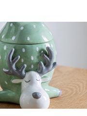 Gallery Home Green Reindeer Christmas Pot With Lid - Image 2 of 3