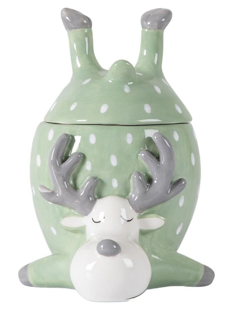 Gallery Home Green Reindeer Christmas Pot With Lid - Image 3 of 3