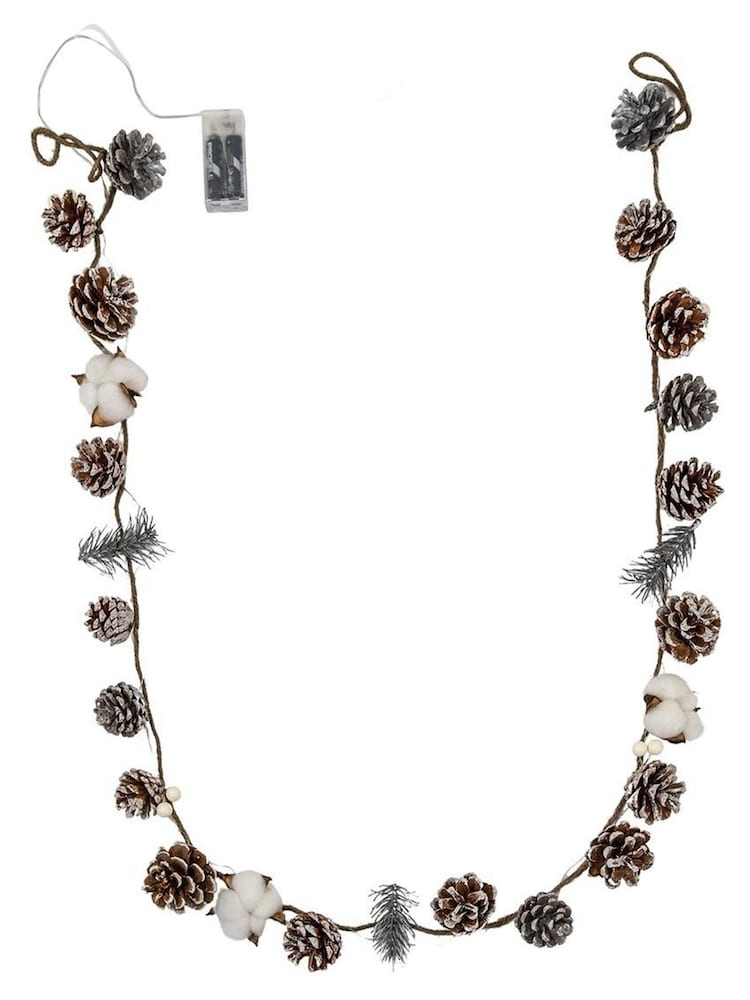 Gallery Home Brown Mixed Cone & Cotton Garland With LED - Image 1 of 2