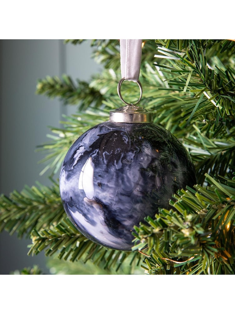 Gallery Home 6 Pack Black Marbled Baubles - Image 1 of 3