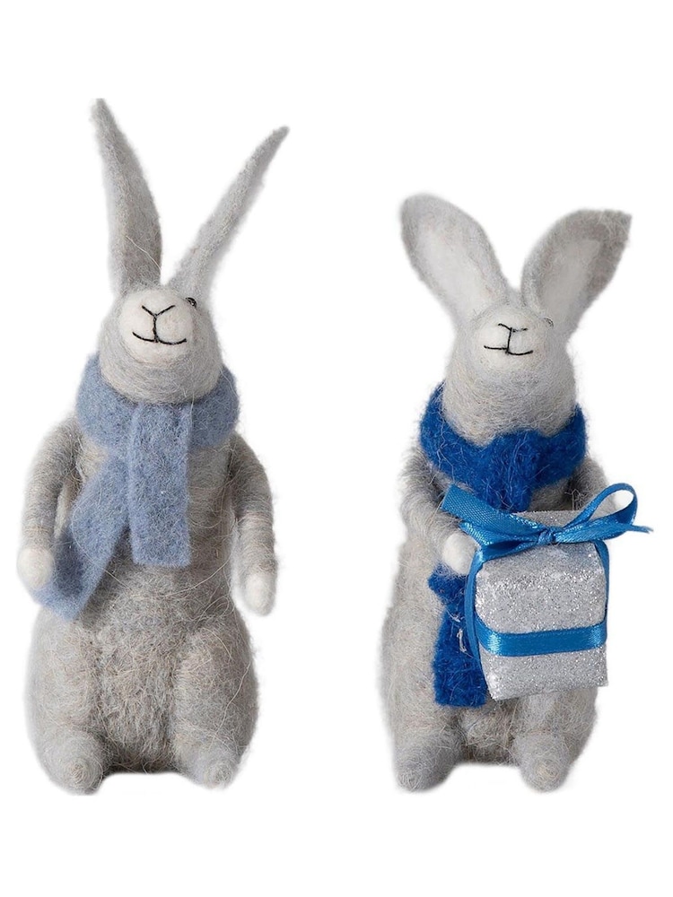Gallery Home Set of 2 Grey Christmas Gifting Hares - Image 2 of 2 Gallery Home Set of 2 Grey Christmas Gifting Hares - Image 2 of 2
