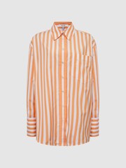 Reiss Orange/White Emma Relaxed Fit Striped Cotton Shirt - Image 2 of 7