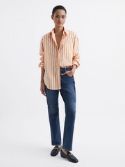 Reiss Orange/White Emma Relaxed Fit Striped Cotton Shirt - Image 3 of 7