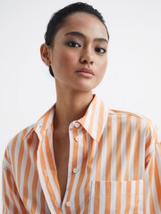 Reiss Orange/White Emma Relaxed Fit Striped Cotton Shirt - Image 4 of 7