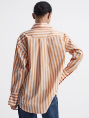 Reiss Orange/White Emma Relaxed Fit Striped Cotton Shirt - Image 5 of 7