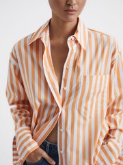 Reiss Orange/White Emma Relaxed Fit Striped Cotton Shirt - Image 7 of 7