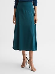Reiss Teal Florie Midi Slip Skirt - Image 1 of 6