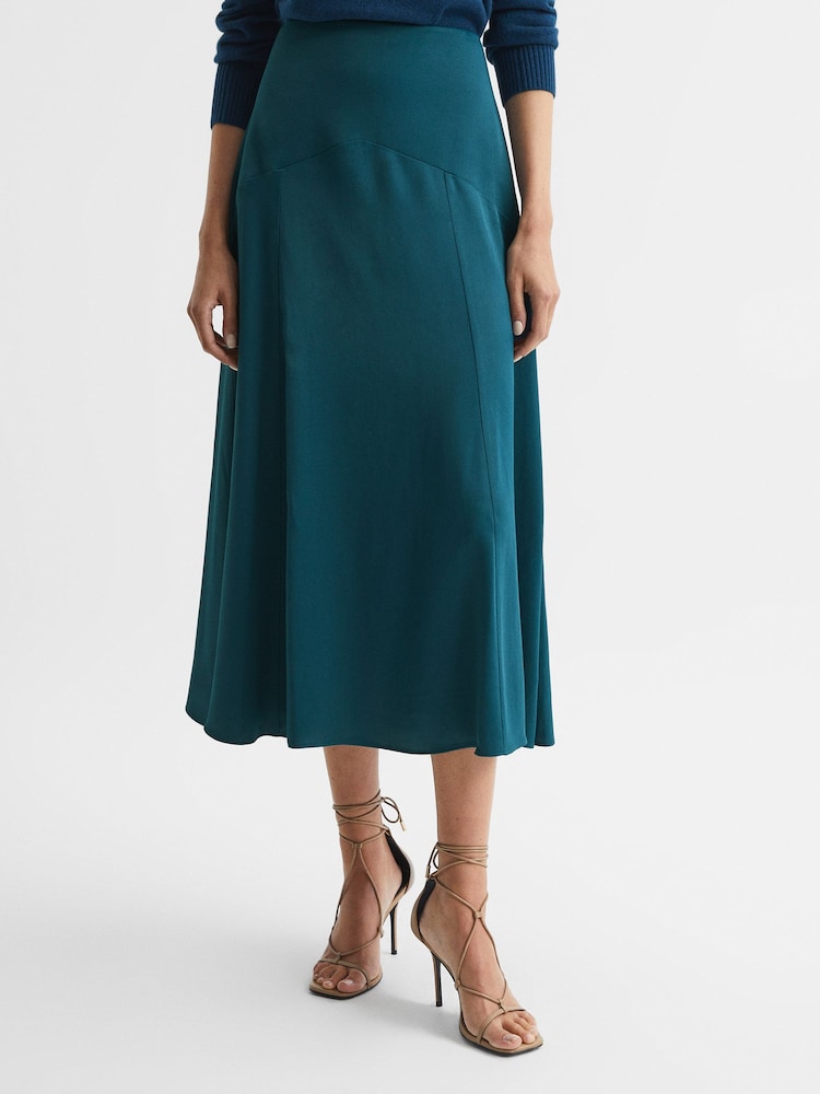 Reiss Teal Florie Midi Slip Skirt - Image 1 of 6