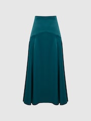 Reiss Teal Florie Midi Slip Skirt - Image 2 of 6